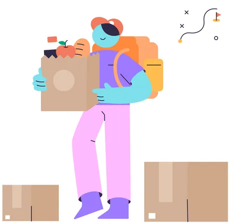 Delivery Man Carry The Package Illustration