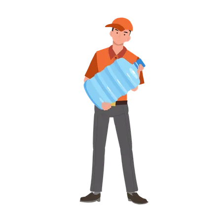 Water Delivery Service By A Male Courier Man Carrying Big Water Bottle Illustration