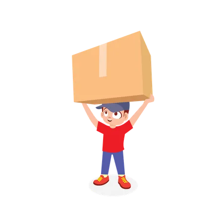 Delivery Man carrying box on head  Illustration