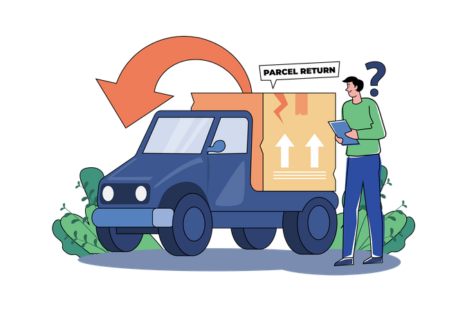 Delivery Man Check Return Parcel  Illustration