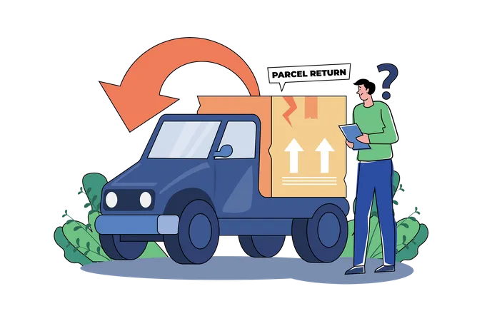 Delivery Man Check Return Parcel  Illustration