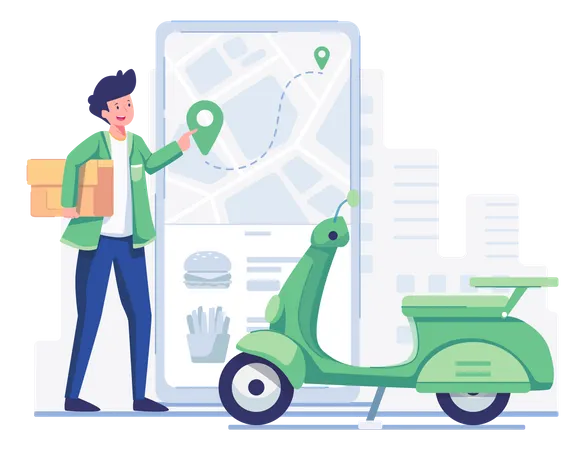 Delivery man checking delivery drop off location  Illustration