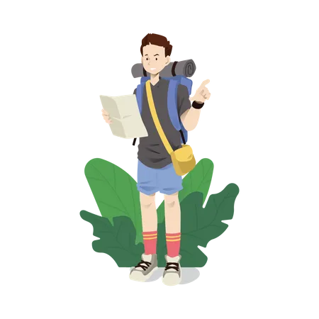 Delivery man checking direction into map Illustration