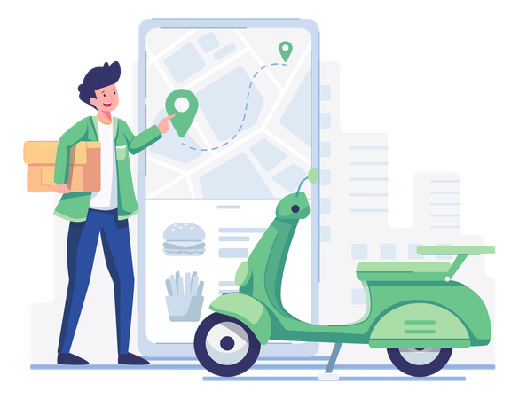 Delivery man checking delivery drop off location  Illustration