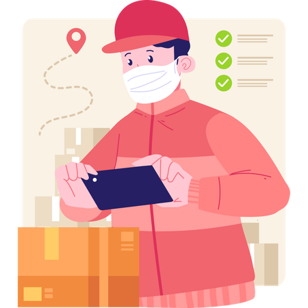 Delivery man checking location in phone  Illustration