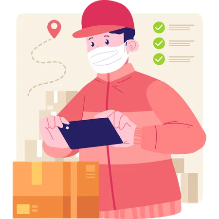 Delivery man checking location in phone  Illustration
