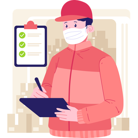 Delivery man checking notepad  Illustration