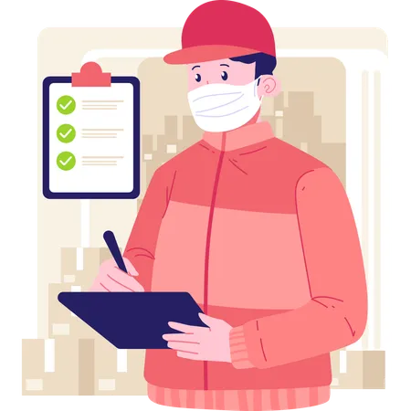 Delivery man checking notepad  Illustration