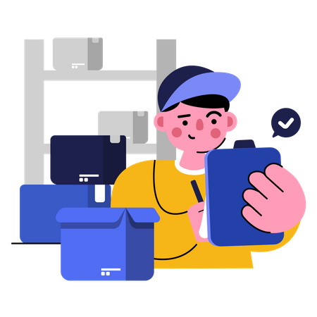 Delivery man checking of delivery list  Illustration