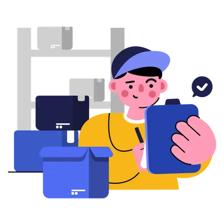 Delivery Man Checking Of Delivery Box Illustration Illustration