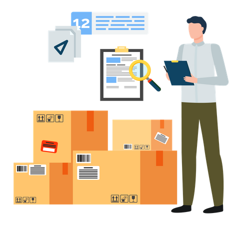 Delivery man checking order list  Illustration