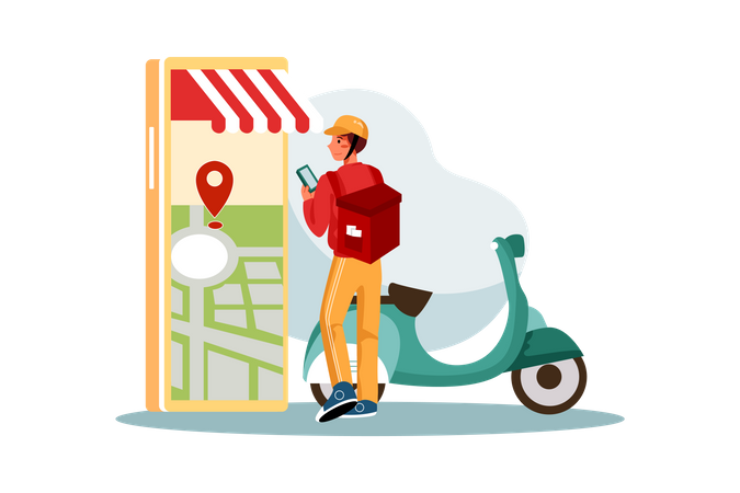 Delivery man checking the delivery location Illustration
