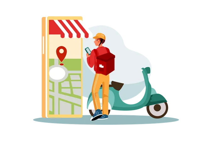 Delivery man checking the delivery location Illustration