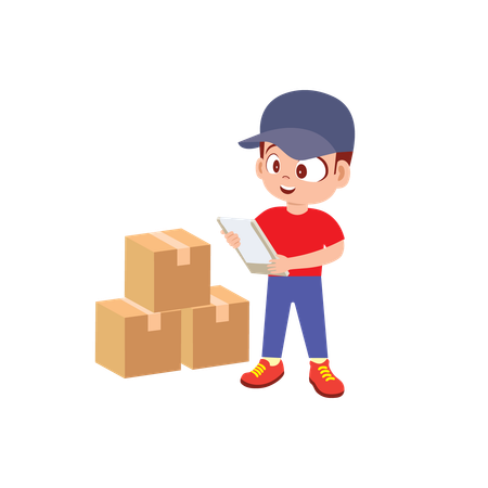 Delivery Man checks stock  Illustration