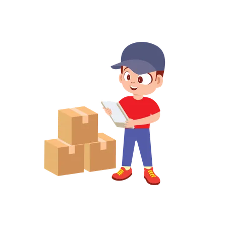 Delivery Man checks stock  Illustration