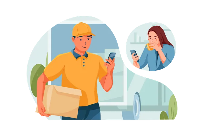 Delivery Man confirms the order with his customer Illustration