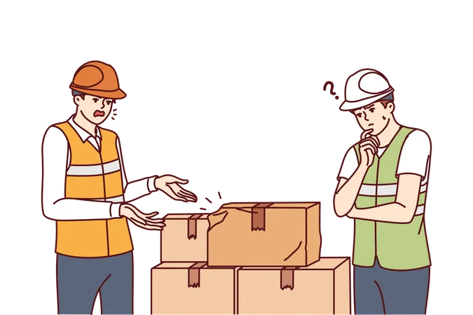 Delivery man confused for damage parcel  Illustration