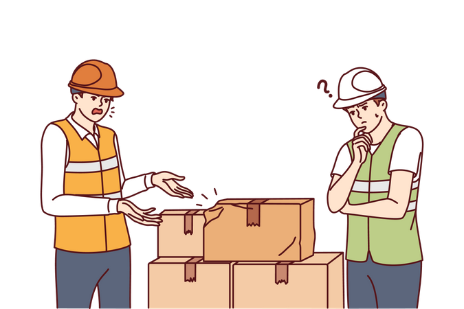 Delivery man confused for damage parcel  Illustration