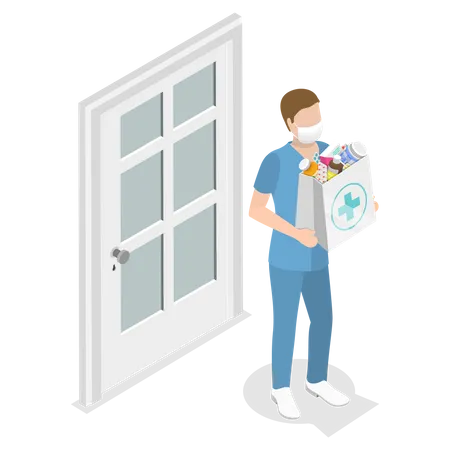 Delivery man deliver Medicine Delivery  Illustration