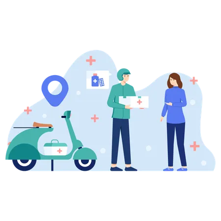 Delivery man Deliver Medicine Order  Illustration