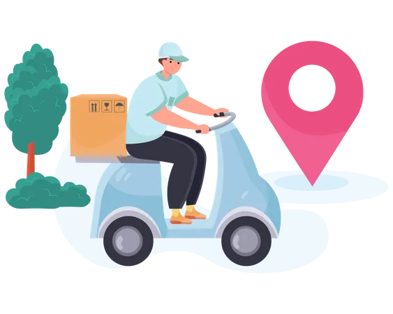 Delivery man deliver order package on a scooter  Illustration