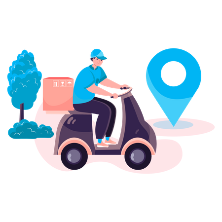 Delivery man deliver order package on a scooter Illustration