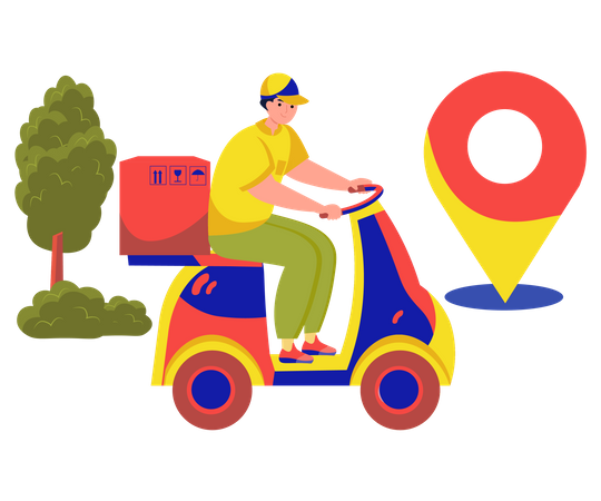 Delivery man deliver order package on a scooter  Illustration