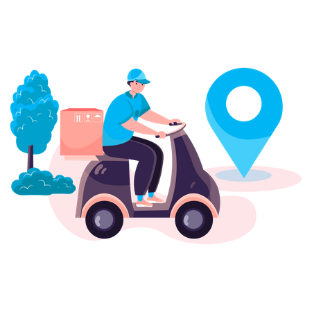 Delivery man deliver order package on a scooter  Illustration