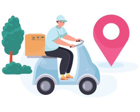 Delivery man deliver order package on a scooter  Illustration