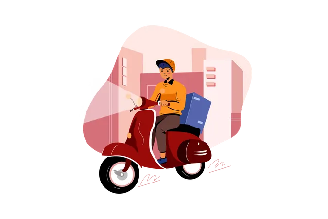 Delivery man deliver order package on a scooter  Illustration