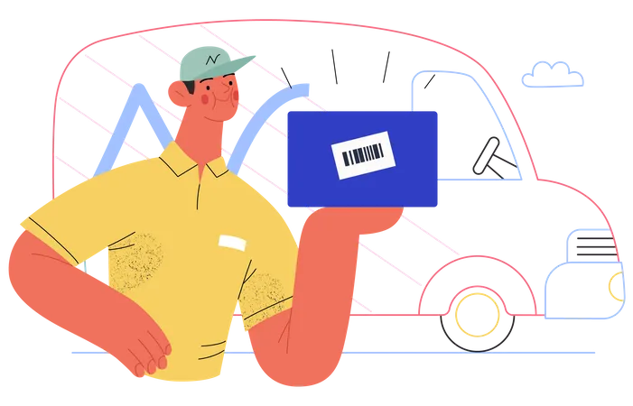 Delivery man deliver package Illustration