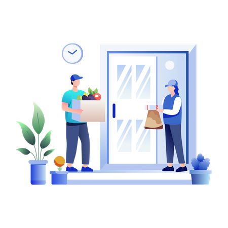 Delivery man deliver parcel on Delivery Time  Illustration