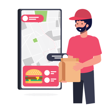 Delivery man delivered food parcel  Illustration