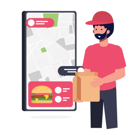Delivery man delivered food parcel  Illustration