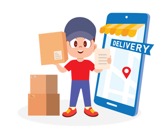 Delivery Man delivered Parcel  Illustration
