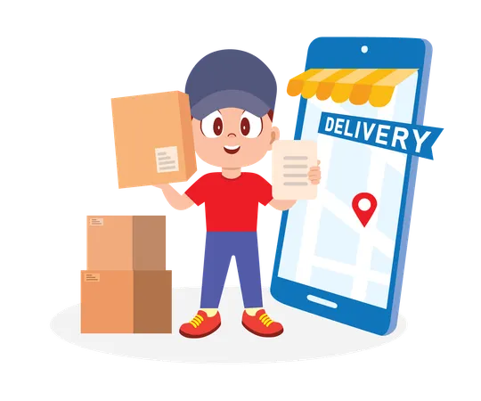 Delivery Man delivered Parcel  Illustration