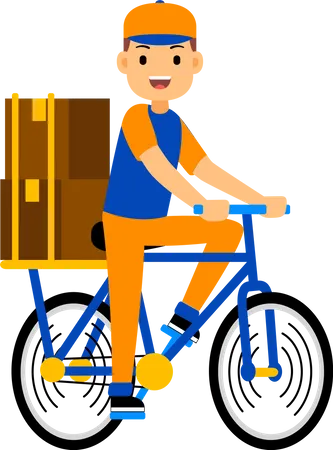 Delivery man delivering a parcel on a cycle Illustration