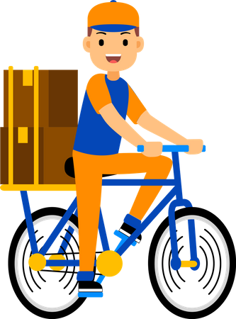 Delivery man delivering a parcel on a cycle  Illustration