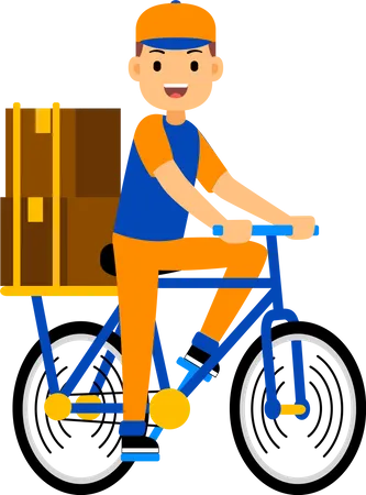 Delivery man delivering a parcel on a cycle  Illustration