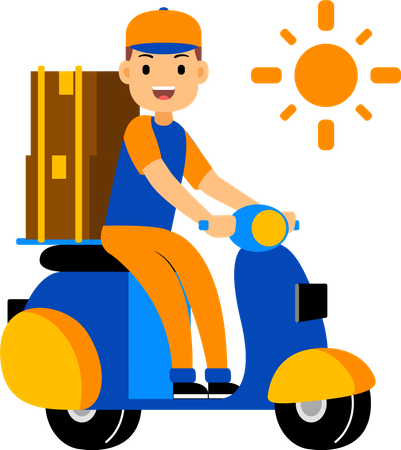 Delivery man delivering a parcel on a scooter  Illustration