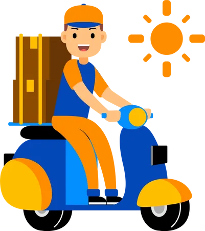 Delivery man delivering a parcel on a scooter  Illustration