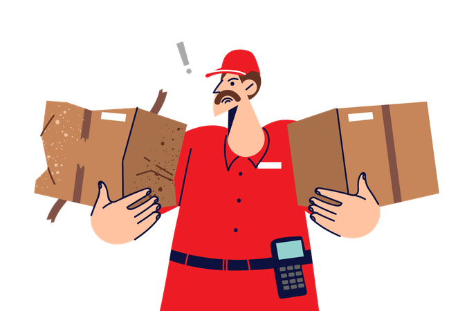 Delivery man delivering damaged parcel  Illustration