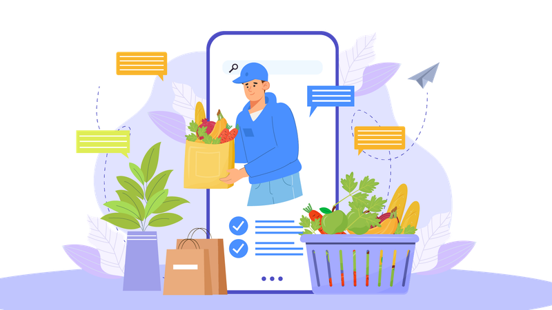 Delivery man delivering grocery  Illustration