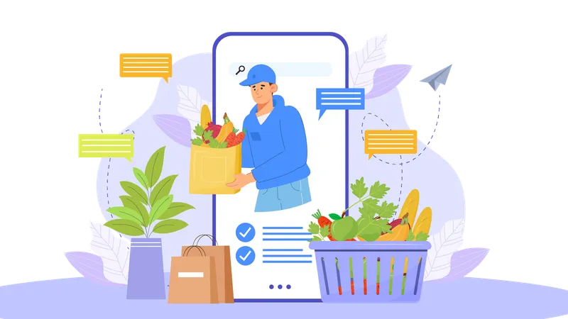 Delivery man delivering grocery  Illustration