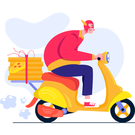 Delivery man delivering order via scooter  Illustration