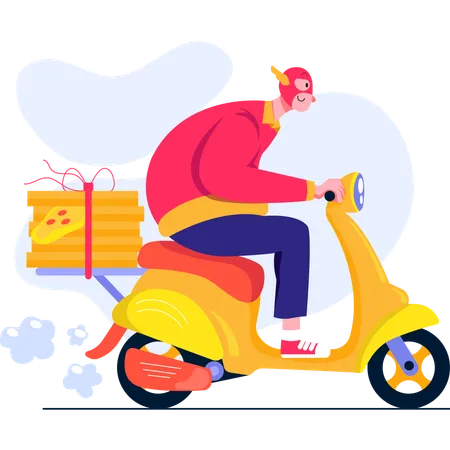 Delivery man delivering order via scooter  일러스트레이션