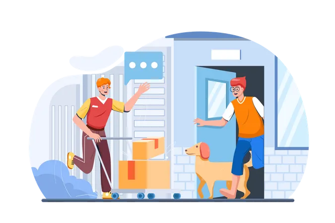 Delivery man delivering package at home  Illustration