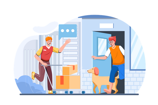 Delivery man delivering package at home  Illustration