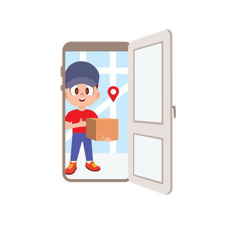 Delivery Man delivering package at right address  Illustration