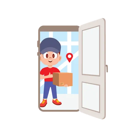 Delivery Man delivering package at right address  Illustration